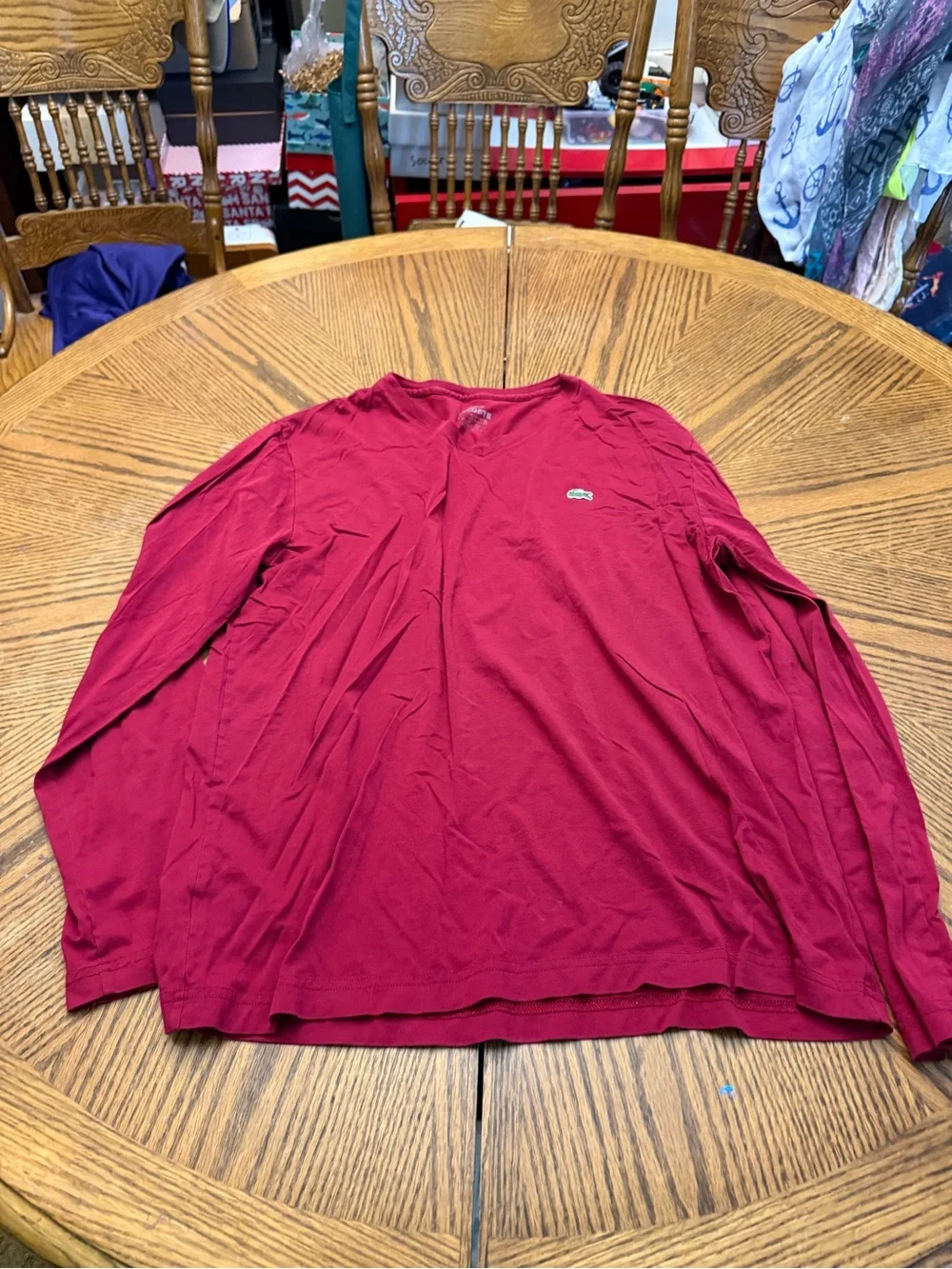 Lacoste Men’s Long-Sleeve V-Neck Shirt - Burgundy